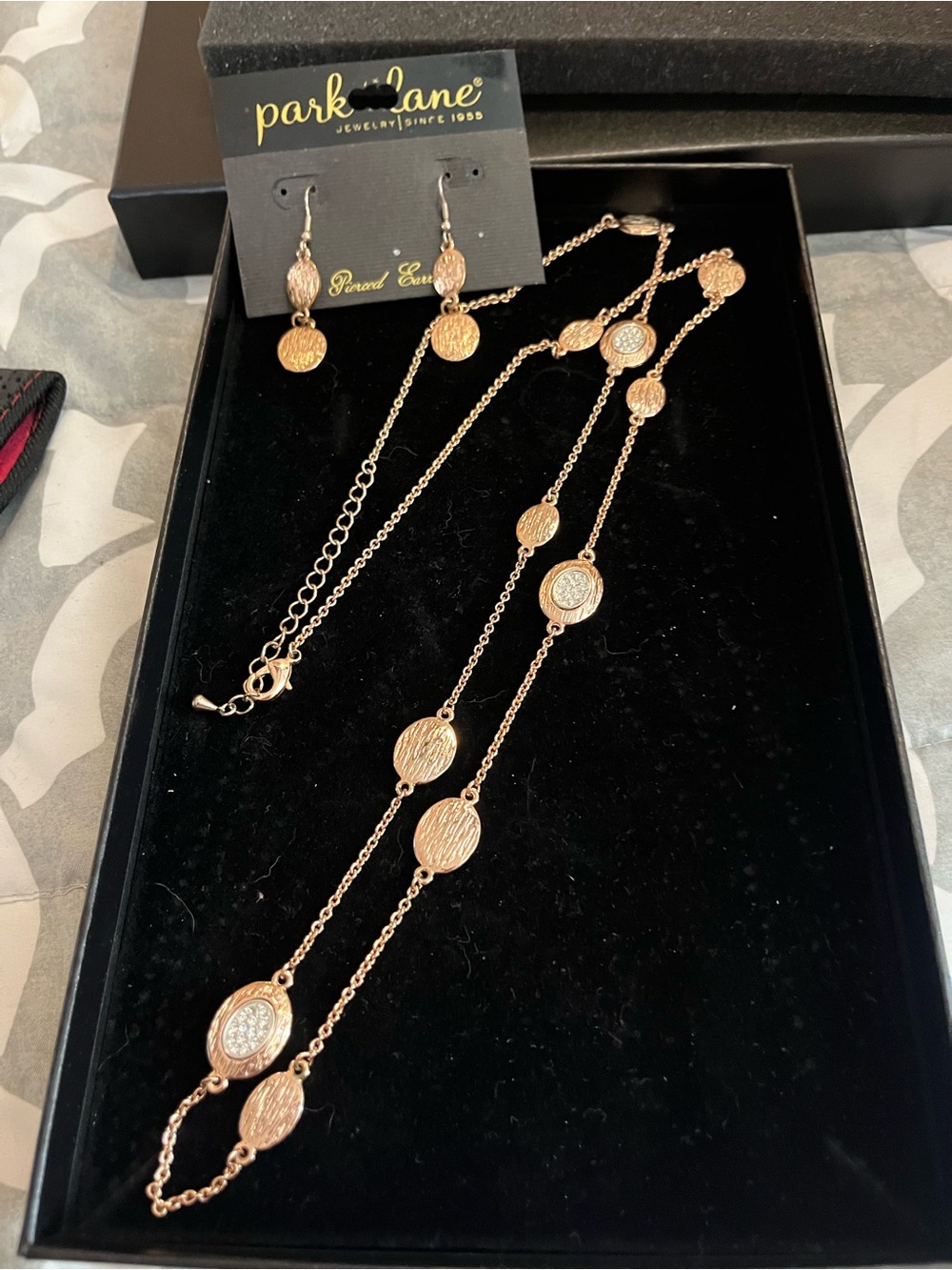 Park Lane Rose Gold Multi-Disc Necklace and Drop Earrings Set